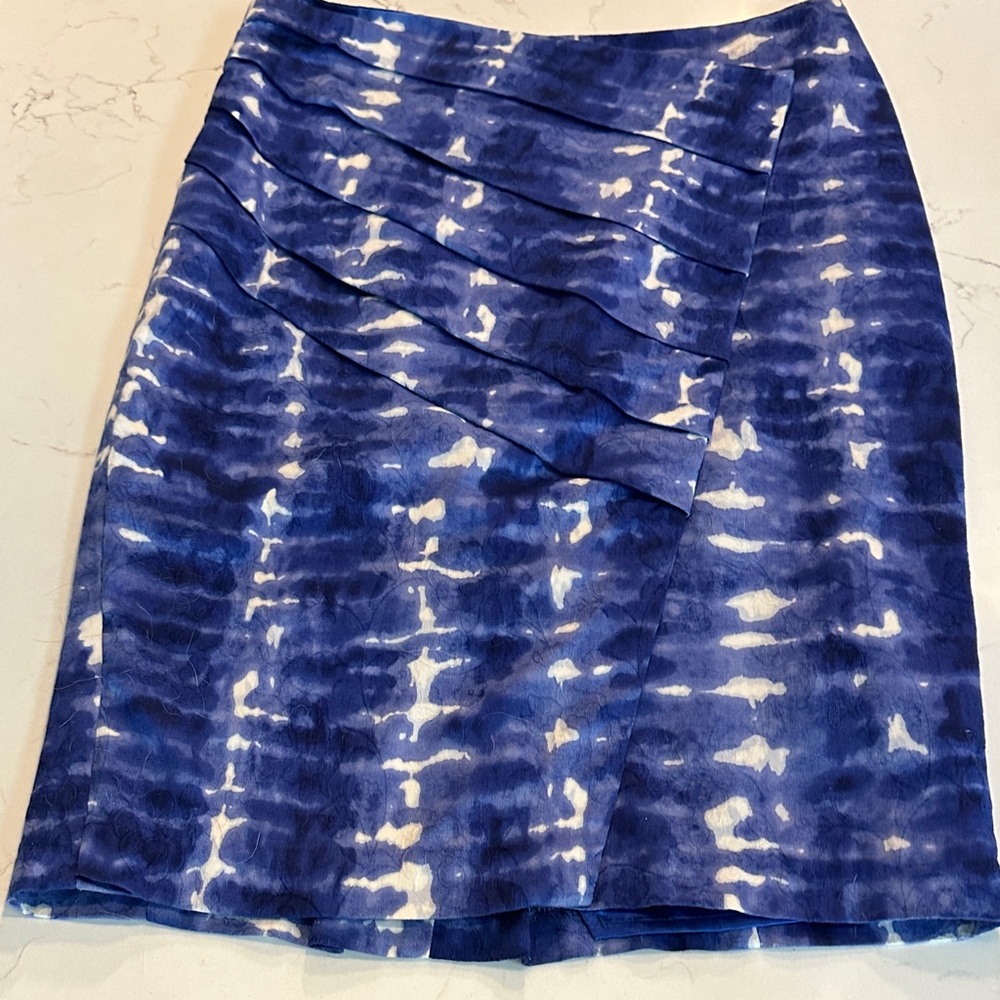 Eva Franco Blue and White Tie-Dye A-Line Skirt